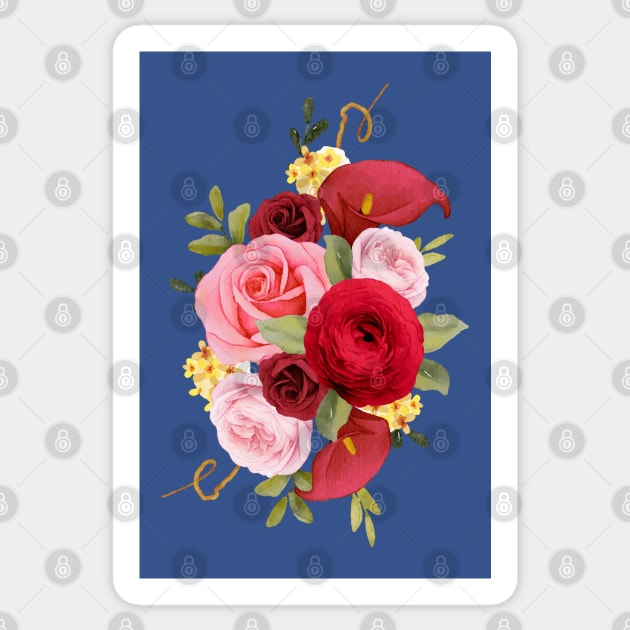 Red Roses lily hand drawn Sticker by Mako Design 